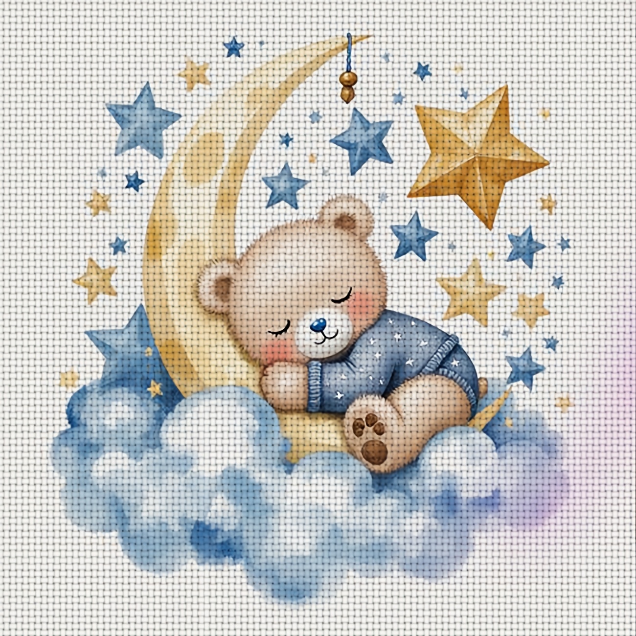 TEMU 1pc Diy Cross- Printed Kit, Unframed, Featuring The "little Bear Sleeping " Pattern. Beginners To Enjoy A Relaxing Crafting Experience, Allowing