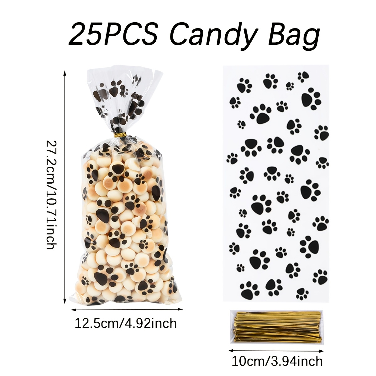 TEMU 25 bolsas de regalo transparentes con estampado de de pata de perro y negra, aptas para y recuerdos de , adecuadas para temáticos de animales,