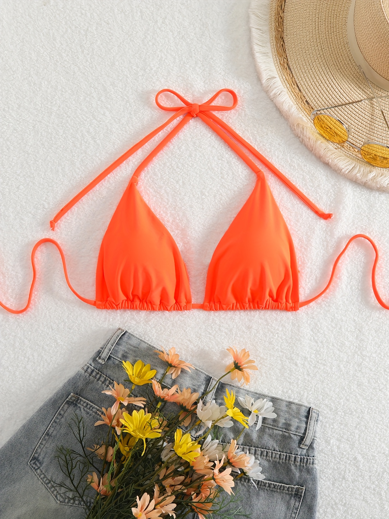 Fashionable and Sexy Double-sided Nylon Plain Color High Elastic and Comfortable Tie-string Women's Bikini Top