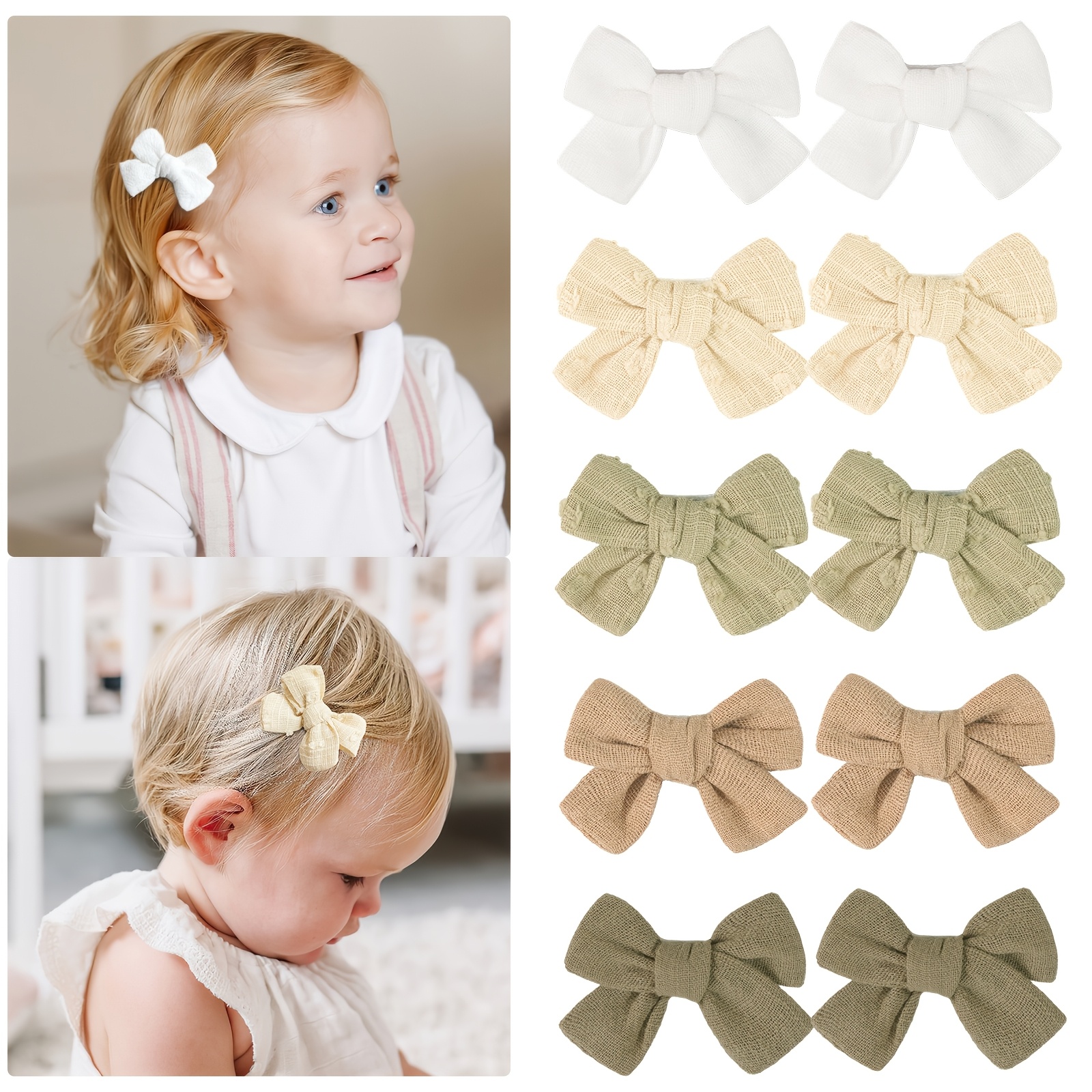 10pcs Cute And Stylish Hair Clips Adorable Embroidered Bow Hair Clips For Kids, Handmade Fabric Non-slip Hair Clips For Girls | Easy And Fashionable Accessory For Girls, Suitable For