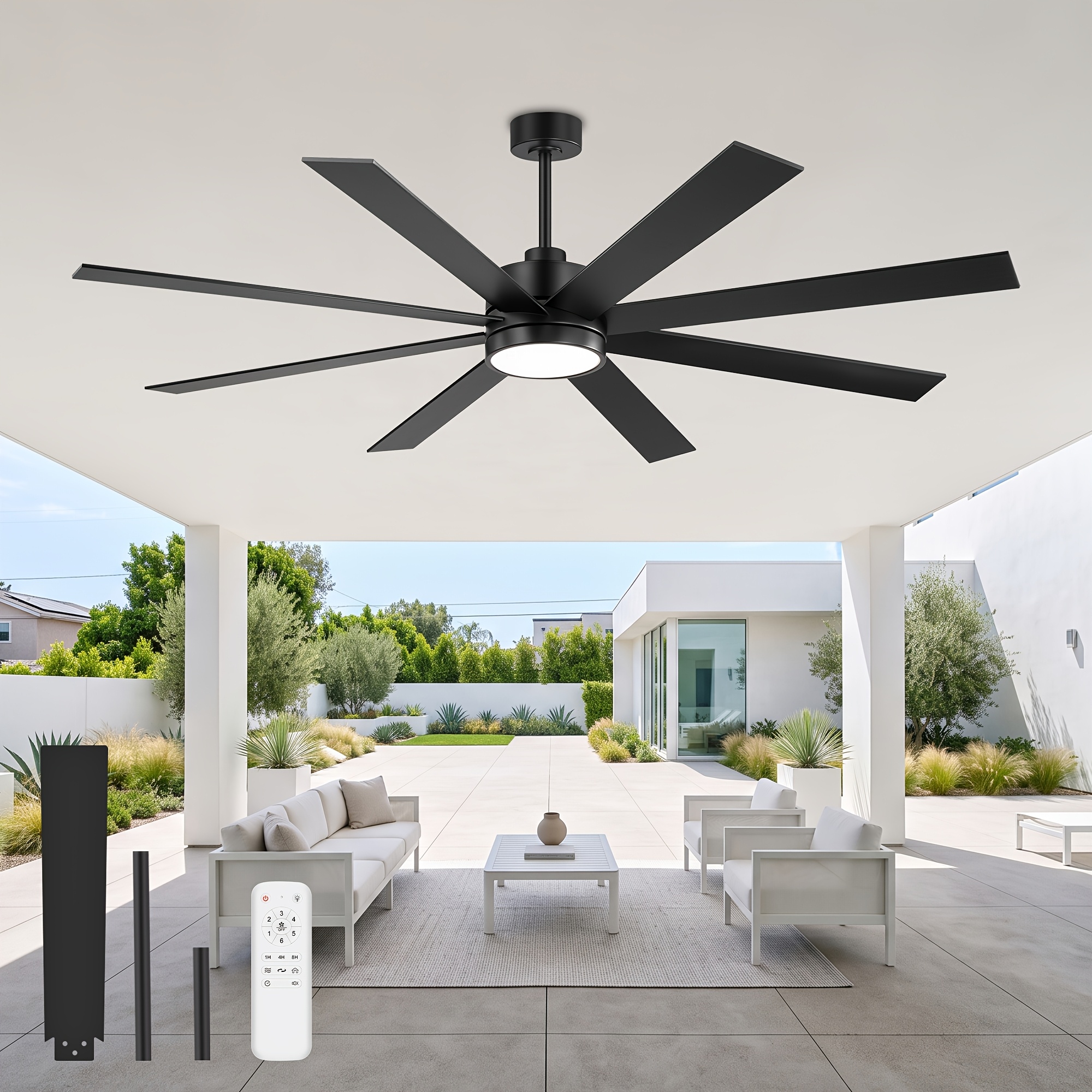 TEMU 72-inch Modern Ceiling Fan With Light And Remote Control, Large 8-blade Ceiling Fan With Quiet Reversible Motor, 6-speed Adjustable Airflow,