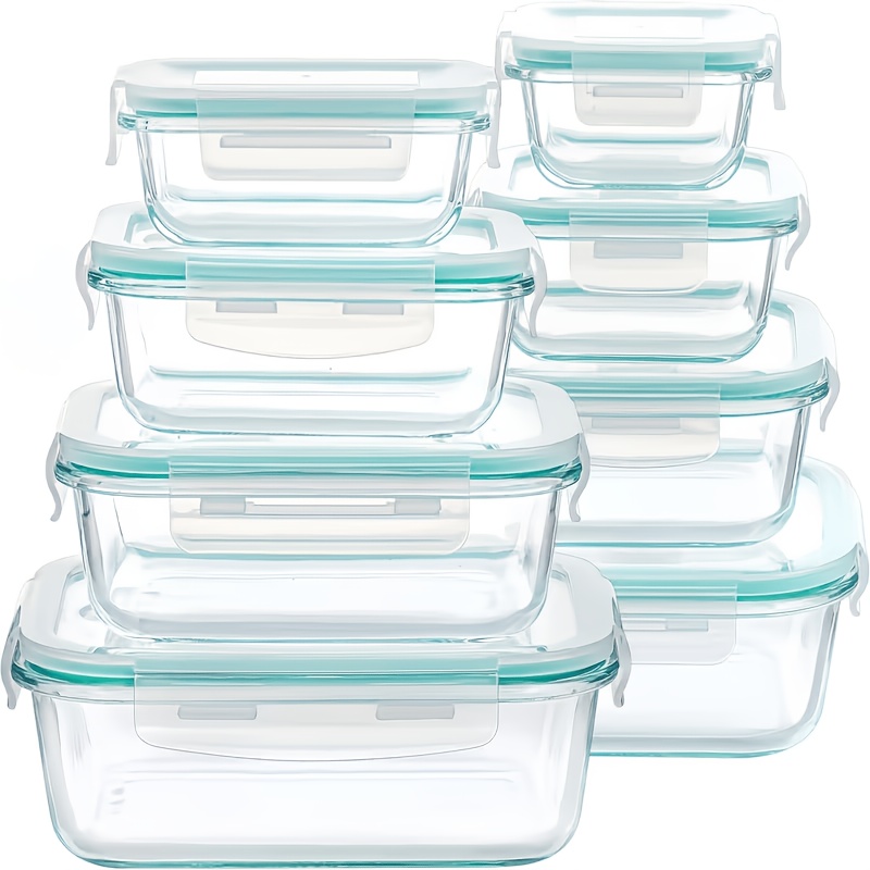 TEMU 16-piece Set Of Airtight Glass Food Storage Containers, For Outdoor Picnics, Lunch Boxes, Microwave, Oven - Perfect For Salads, Fruits,