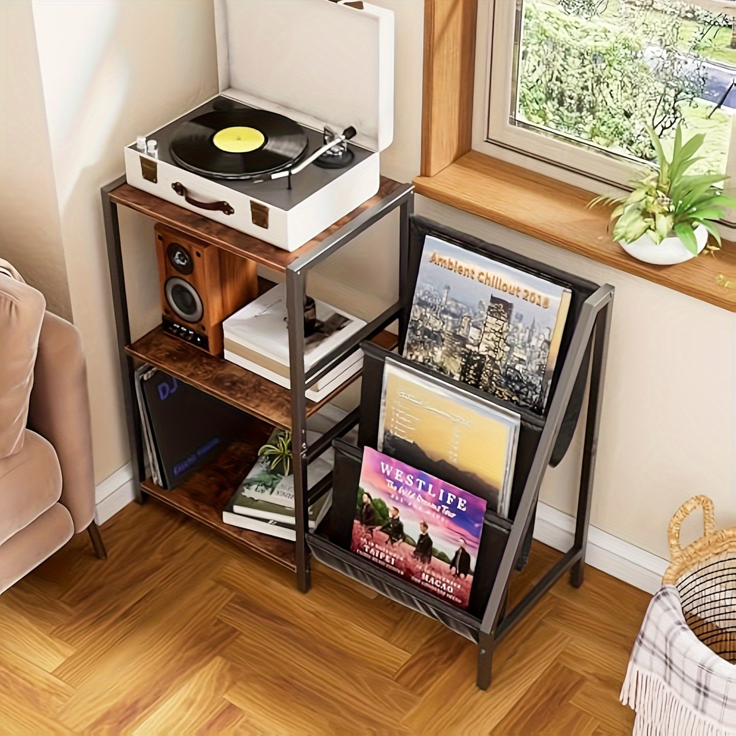 TEMU Side Table Record Player Record Stand With 3-stage Vinyl Records Storage Records Storage Up To 200 Albums, Vinyl Record Player Stand, Side Table