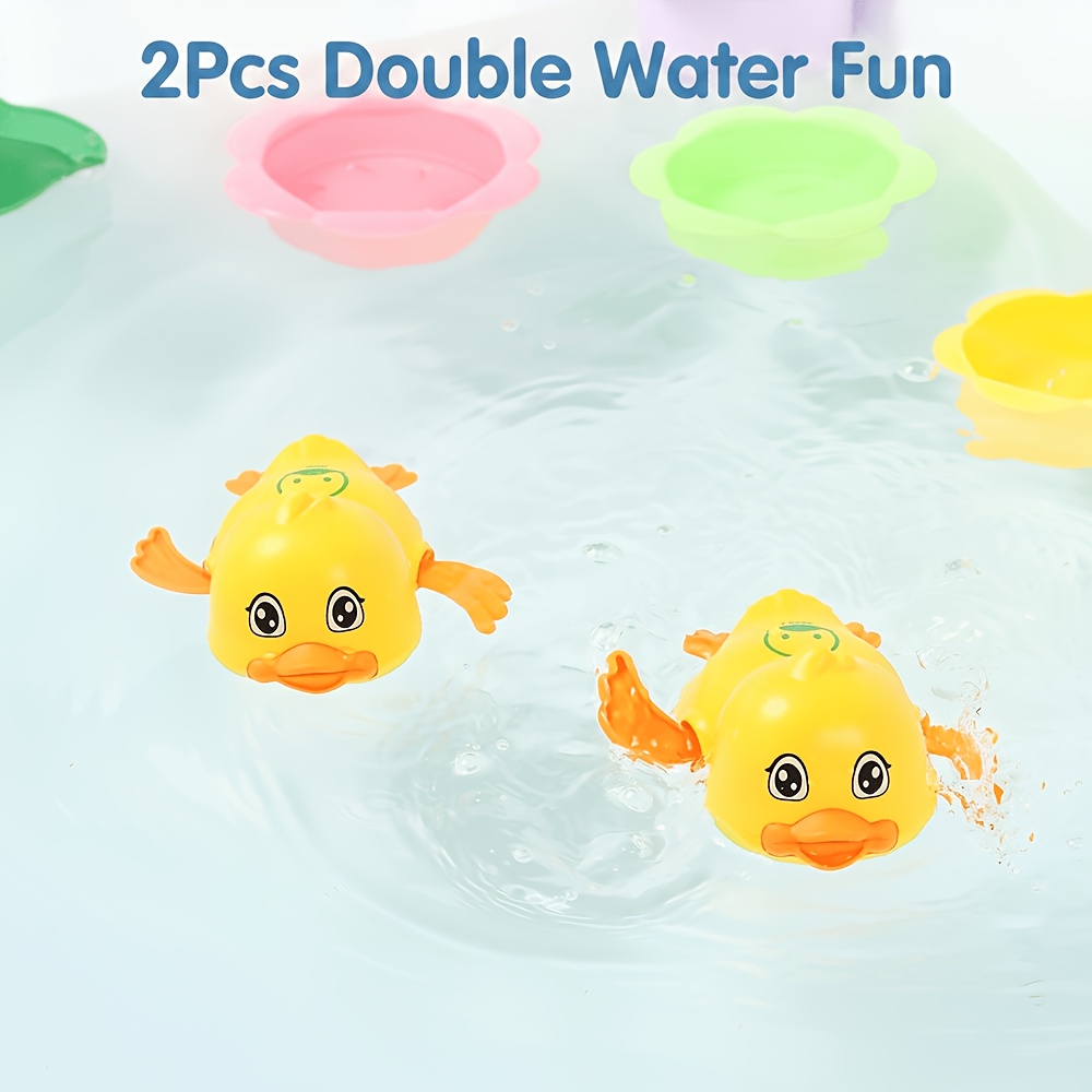 2pcs Cute Yellow Duck Bath Toy Wind-Up Clockwork