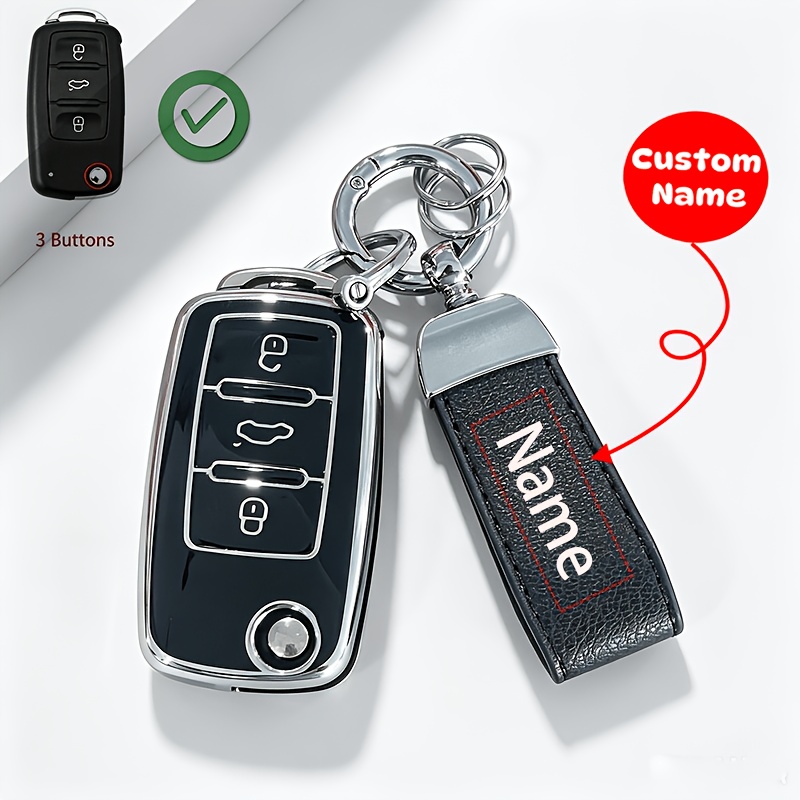 TEMU Silvery- Premium Tpu Car Key Cover With Keychain, Supports Personalized Engraving. For , Tiguan, B5/b6/b7, Golf 4/5/6 Mk6, Jetta, , And Series