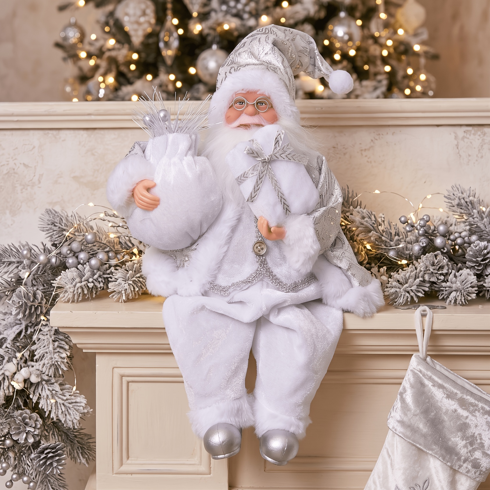 Image of 1pc 13-inch High/33cm Collectible Dolls Sitting Santa Claus Decorations Gift For Indoor Decoration New Year Gift Top For Christmas