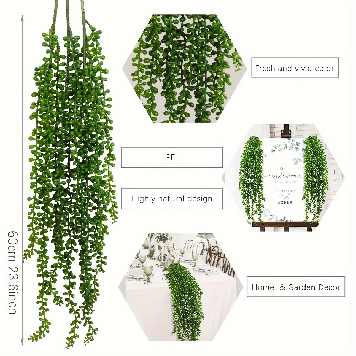 16 paquetes de plantas colgantes artificiales, suculentas artificiales,  cadena de perlas falsas, hiedra falsa, vid vegetal, tallos de boj, arbustos  de