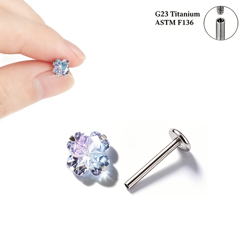 TEMU 1pc G23 F136 Iridescent Gradient Feu d'artifice Stud Piercing d'oreille, Spirale interne Anti-chute Lèvre Ongle Oreille Os Ongle, Bijou de