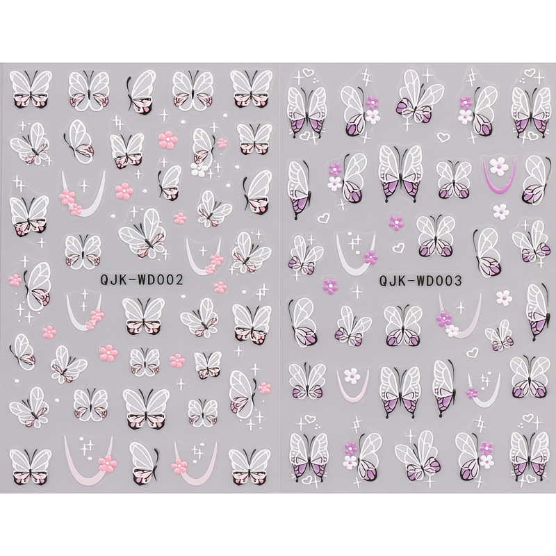 2 Sheets Of Micro-embossed 3d Translucent Flower Nail Stickers, Diy Self-adhesive Nail Art Decals