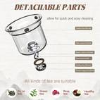 600ml enchanti tea pot glass kettle teapot with wooden handle one click switch tea filtration teapots glass tea pot