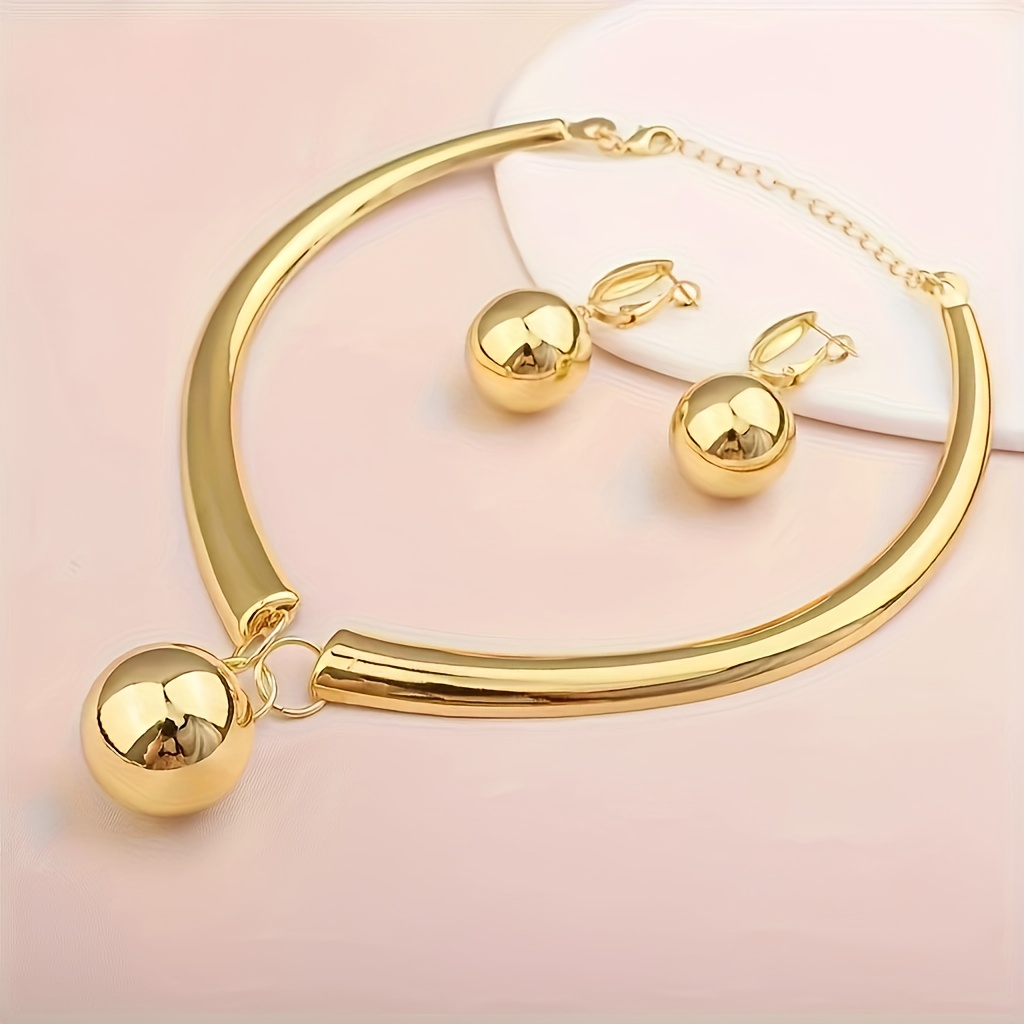 

1 Bohemian Style Jewelry Set: 18k Gold-plated Earrings And Necklace - Creative Spherical Design, Suitable For , Attending Banquets And Other Occasions, Away Gift Boxes