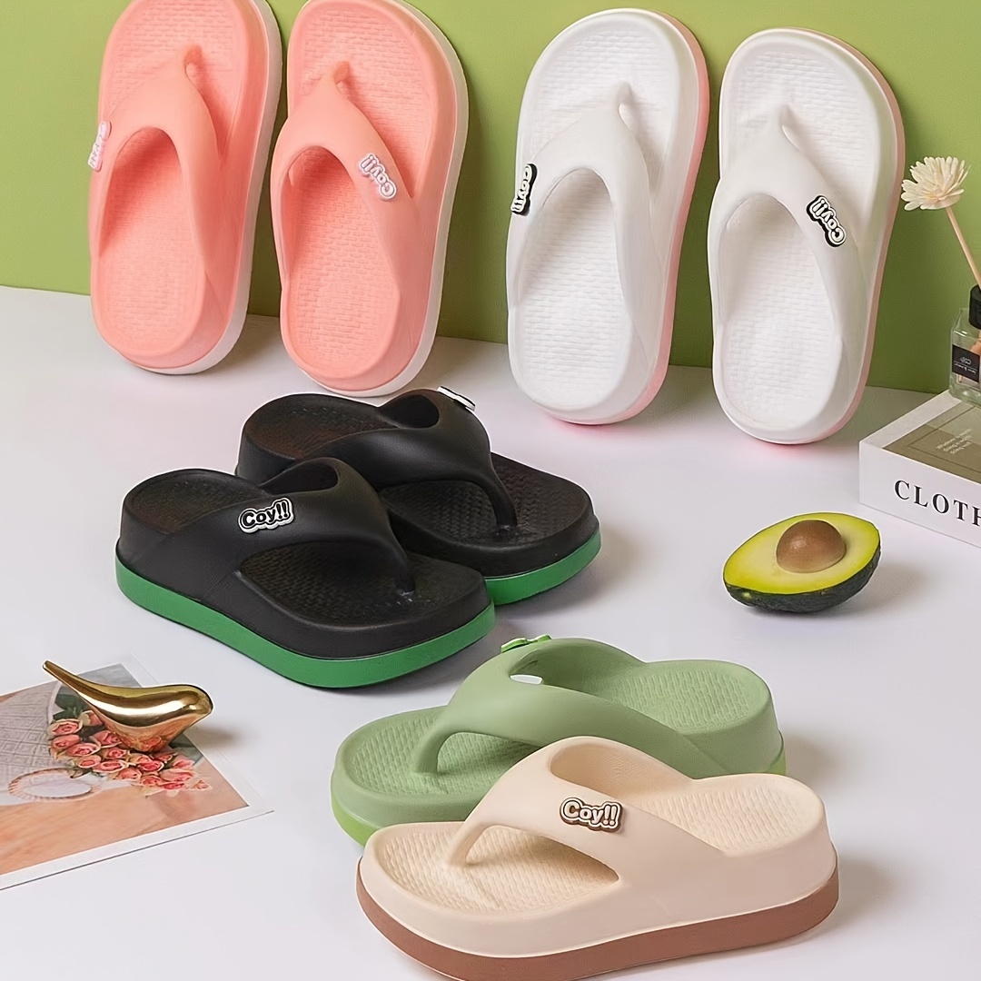 womens summer flip flops trendy thick sole eva slide sandals non slip comfortable fashionable beach wear in pink white black   beach footwear colorblock design durable flipflops beach accessories Product details 0