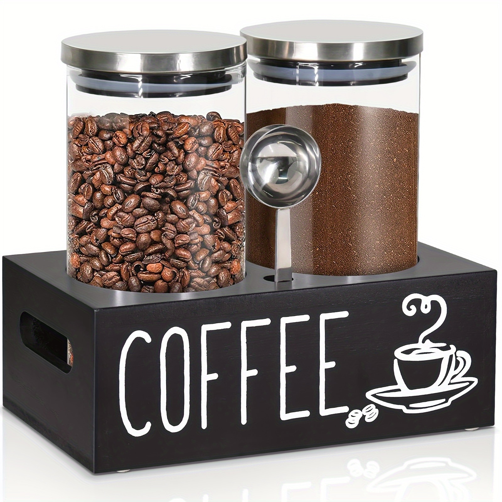 

Glass Coffee Containers With Shelf, Coffee Bean Storage Container With Airtight Lids, Coffee Container For Ground Coffee, Coffee Bar Accessories Organizer, Food Storage Jars For Kitchen