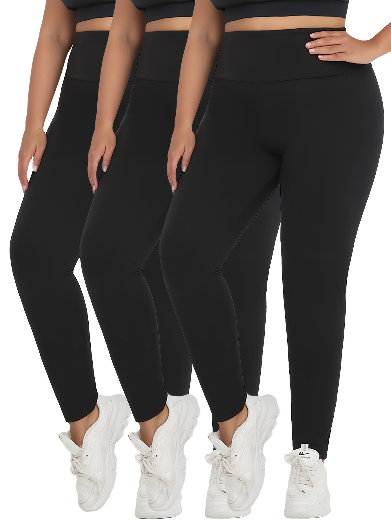 Plus Size Basic Tights Women's Plus Solid Control Top High - Temu