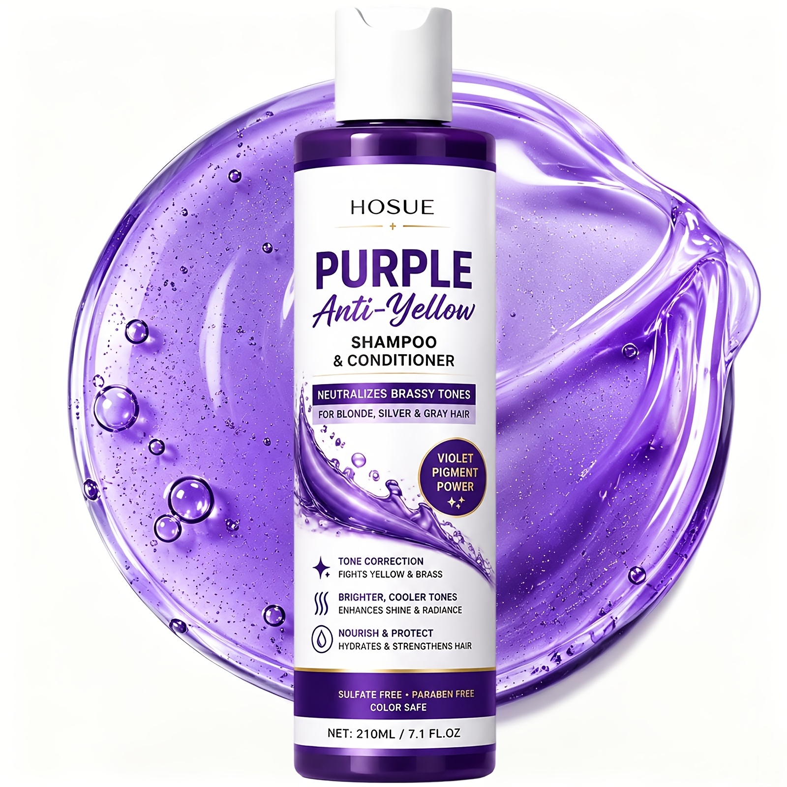 TEMU Purple Shampoo And Conditioner 2in 1, Violet Purple Shampoo For Blonde Silvery Gray And Color , Neutralizes Yellow Tones, Enhances Shine,