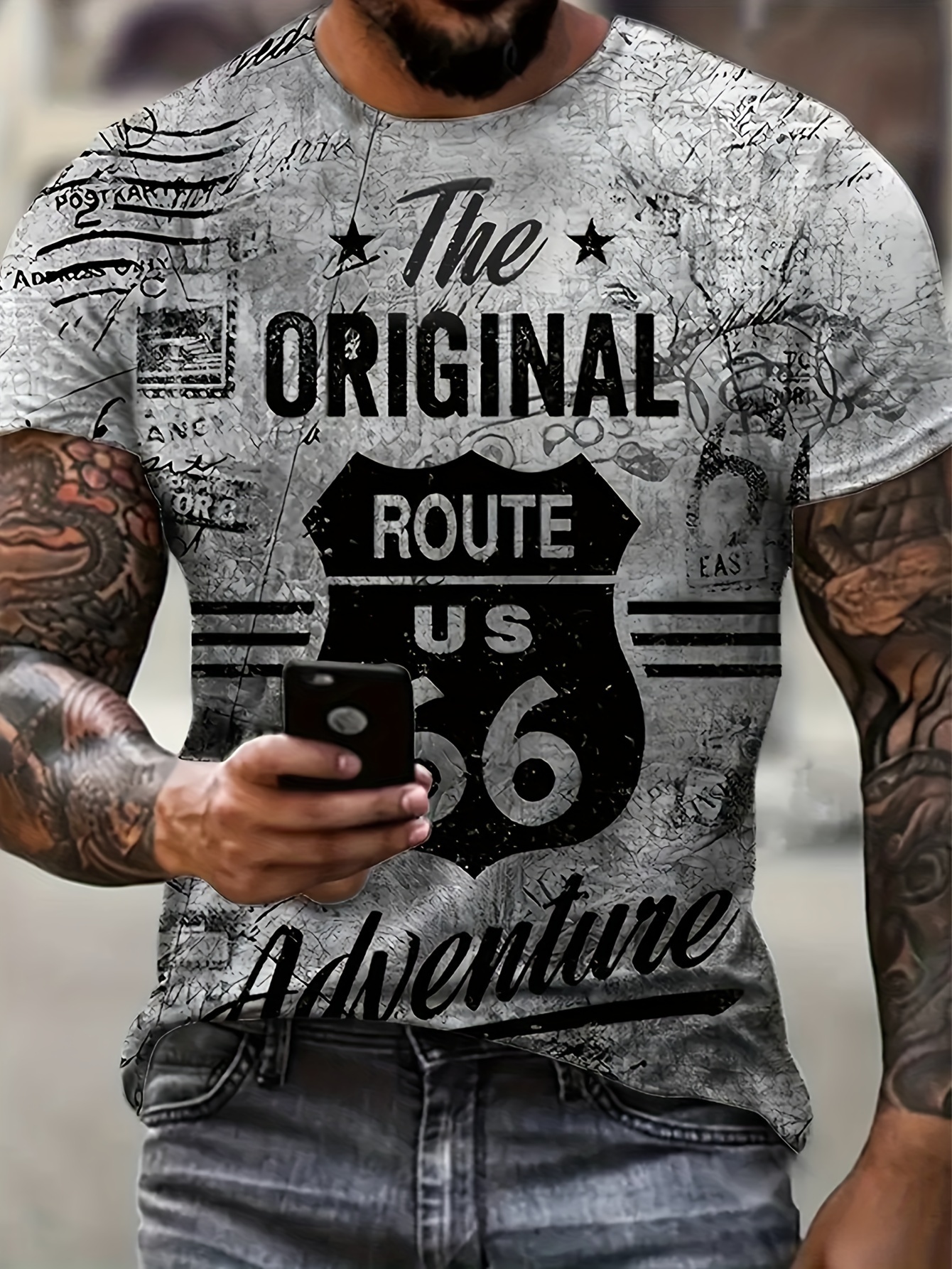 Plus Size Men's Retro Badge Graphic Print T-shirt For Summer, Trendy Casual Short Sleeve Tees For Outdoor/sports