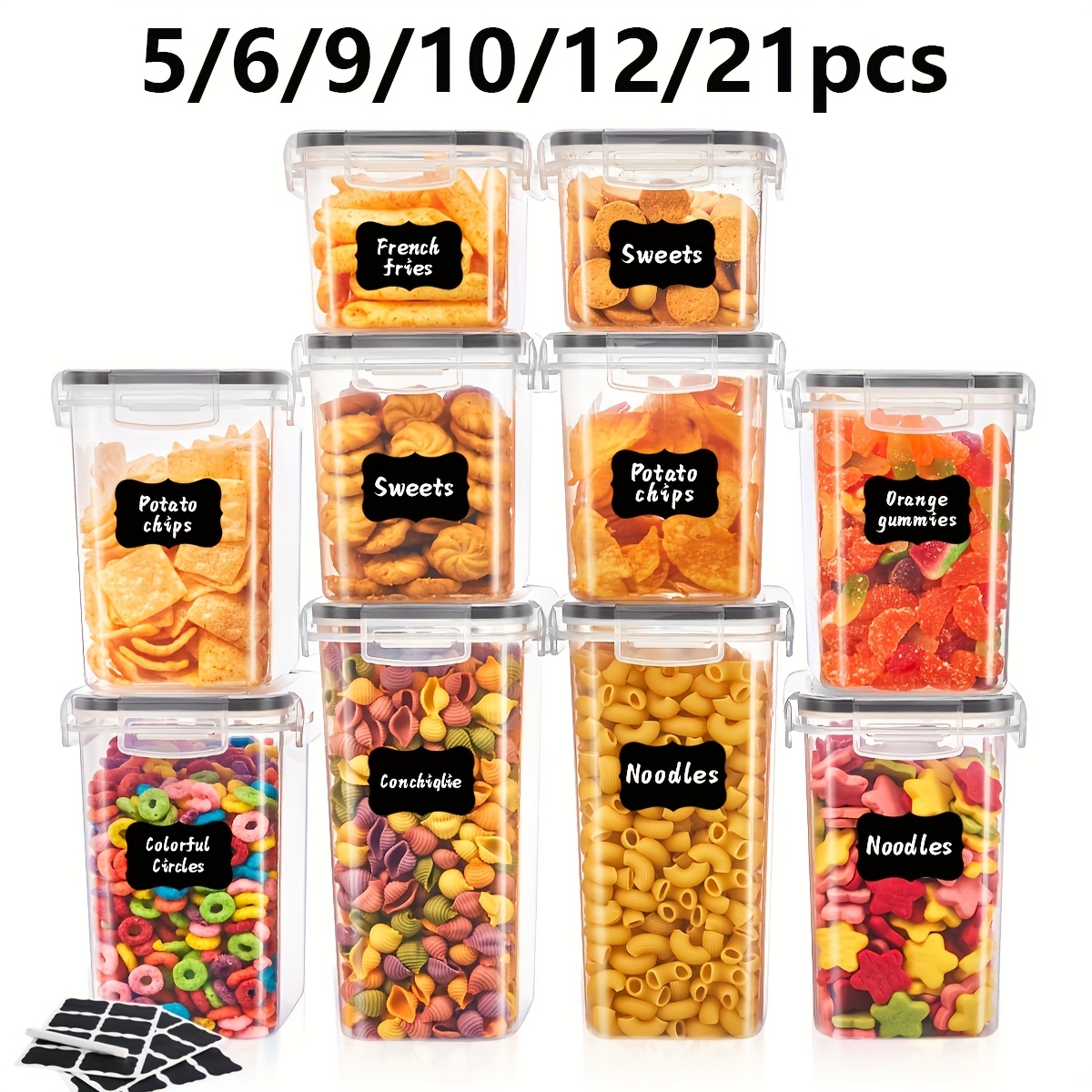 

5/6/9/10/12/21pcs Bpa-free Airtight Food Storage Containers With Labels And Marker - Cereal, Pasta, Flour, And - Dishwasher Safe Kitchen Pantry Organization And Storage Solution