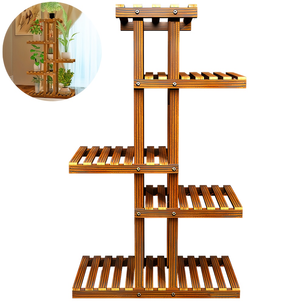 TEMU 5-layer Multi-functional Heavy- Pot Stand, 6-pot Wooden Plant Stand, Independent Display Stand, Indoor And Outdoor Wooden Plant Stand, Plant