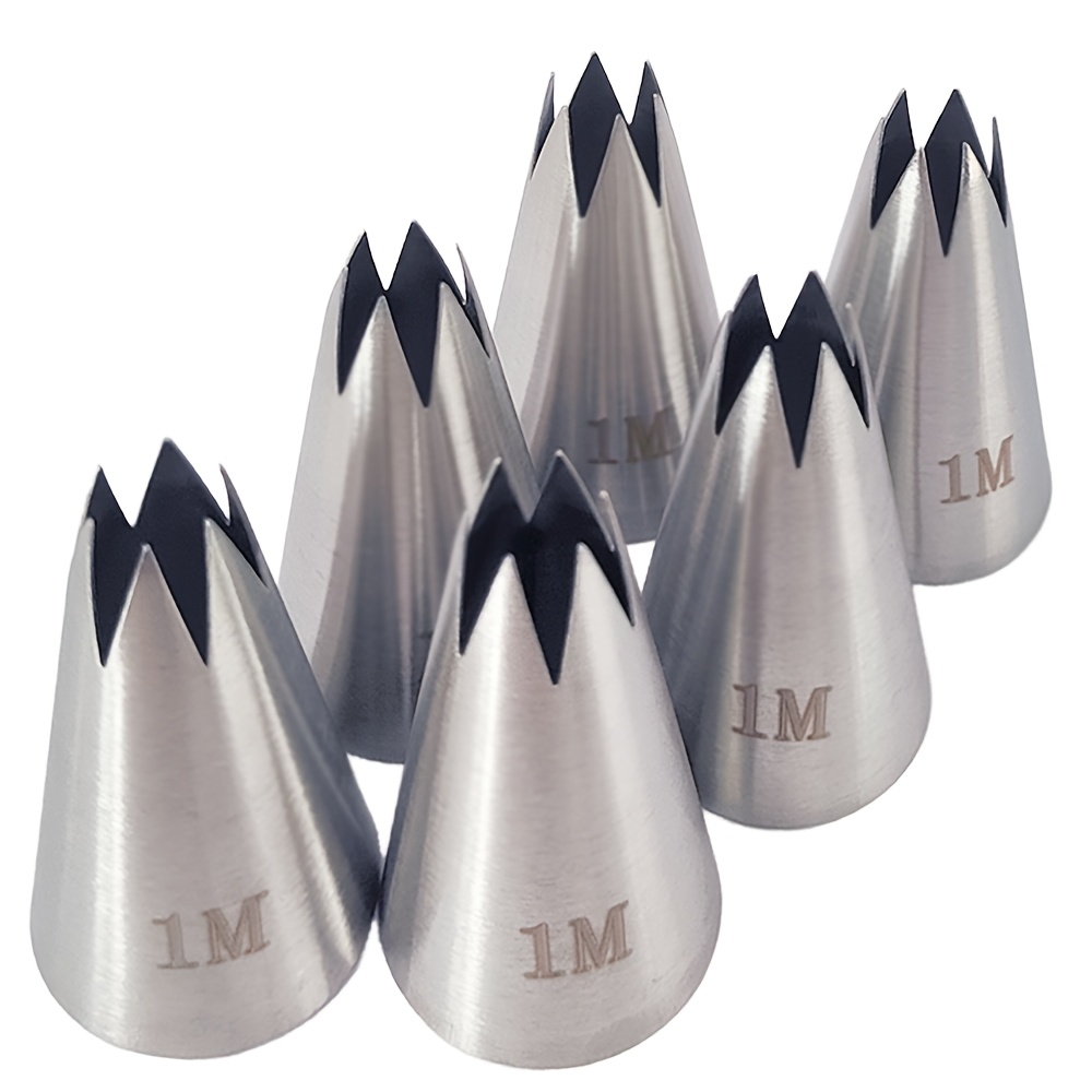 TEMU 6pcs Set Of 1m Stainless Steel Seamless Piping Tips, 6 Teeth Decorative Nozzle, Used For Cake Decoration, Baking Tools For Pancakes, Cupcakes,
