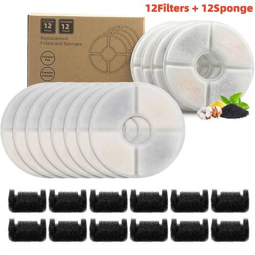 4 8 12pcs cat water fountain filter replacement cartridges suitable for 2 4l round automatic pet water fountain carbon filter set filtration system