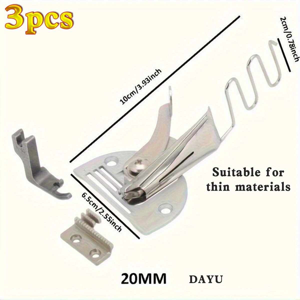E-shop 3er-Set Nähmaschinen-Bindungskantenfaltenwerkzeug mit Krummflügel, Nähen Zubehör aus Silberlegierung 20mm