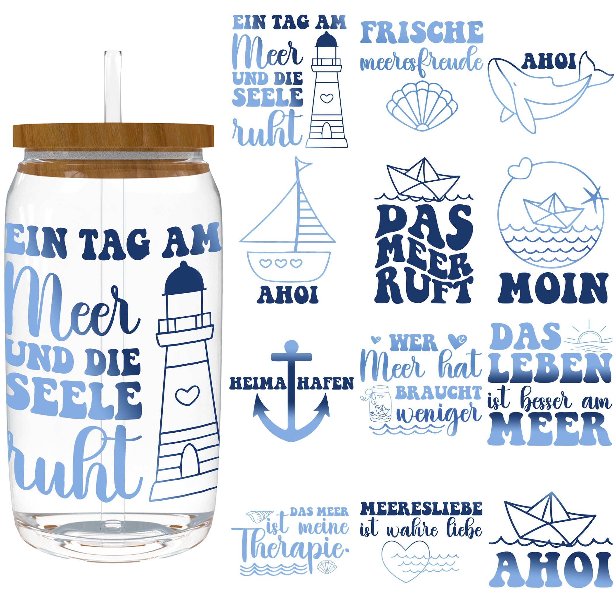 Image of Uv Dtf Cup Wrap & Transfer Stickers - 12pcs German 16oz Glass Cup Decals, Rub On Transfers For Crafts & Vintage( Without Mugs)