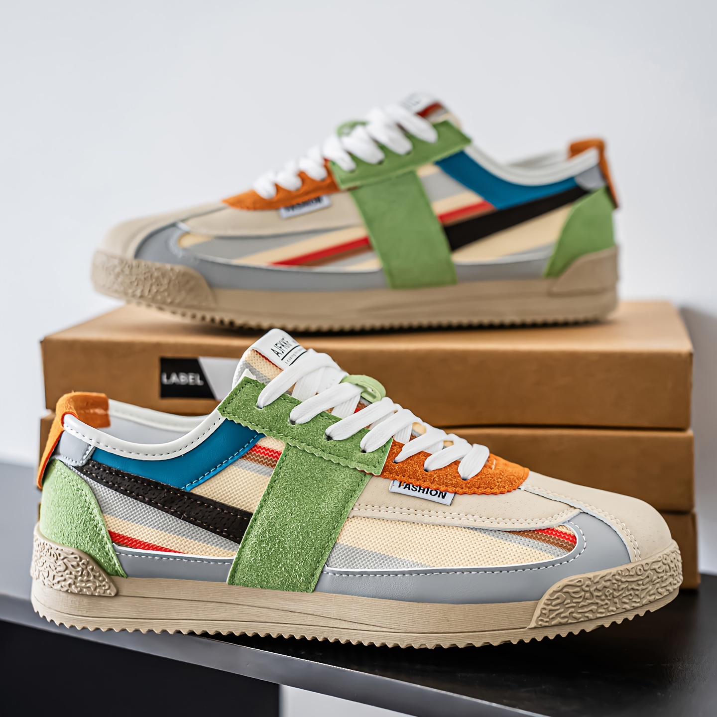 Image of Men's Lace-up Athletic Sneakers, Striped Design Walking Shoes, Offering , Breathable And Cool
