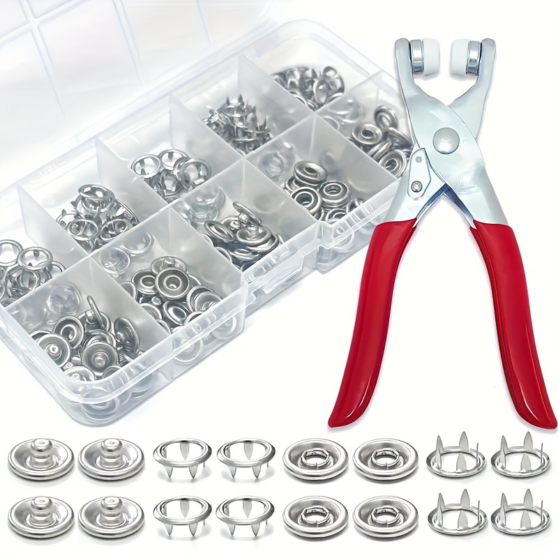 

200pcs Metal Snap Buttons And 1pc Pliers Set, Five-claw Buttons And Installation Tool Set, Snap Pliers Tool, Metal Buttons For Dlyclothes, Craft Sewing