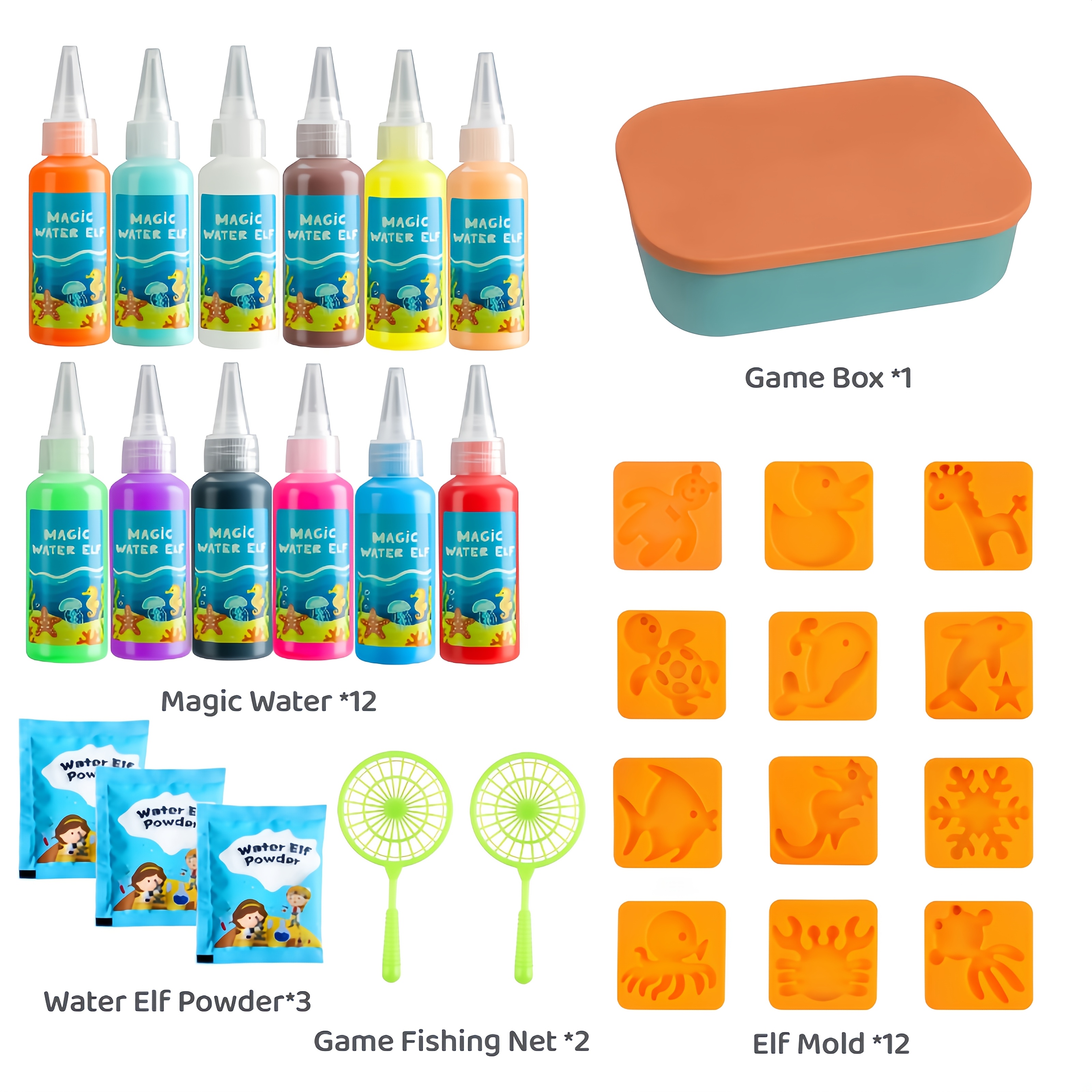 Image of Water Elf Set Of 30pcs, Including 12 Bottles Of Magical Water And 12 Animal Models With Storage Boxes, Suitable For Parent-child Interaction, Gifts For Halloween, Christmas, Easter, And New Year