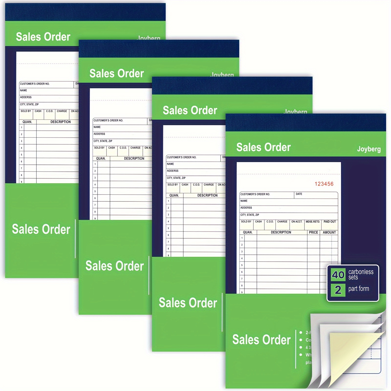 

4-pack Receipt Book: 10.6x18.3cm Carbonless (white And Yellow), 40 Sets Per Book, 2-part Carbonless, Order Book For Small Business