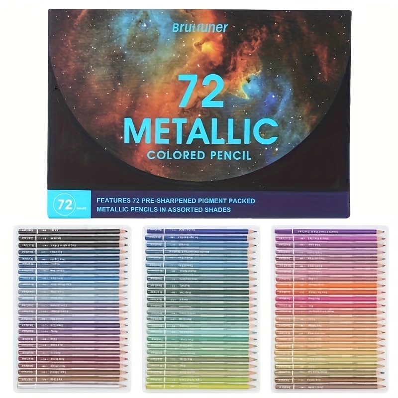 Image of Brutfuner 50/72 Colors Metallic Pencil Drawing Sketch Set, Golden Color Pencil For Stationery Art Supplies