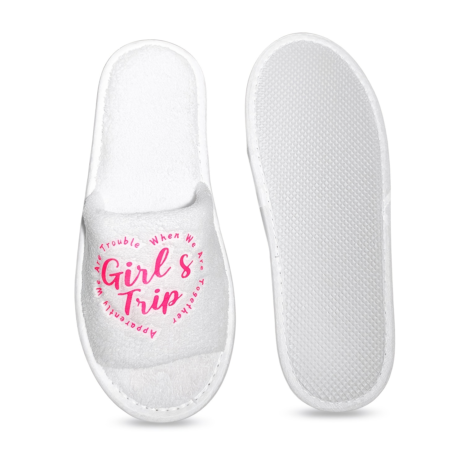Image of Women's Trip Printed Slippers, Lightweight Open Toe , Soft Sole Indoor Shoes, Casual Slide Style, , Soft Fabric Upper And Eva Sole, Ideal For Home, Vacation, Spa, Weekend, Bachelorette Parties
