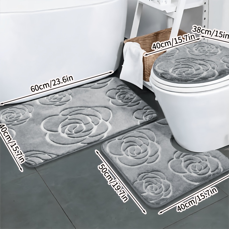 TEMU 3pcs Memory Foam Bath Mats, Absorbent Non-slip Rugs, Bath Rug Sets, Quick Dry, Machine Washable, For Bathtub Shower, Home Decor Additions