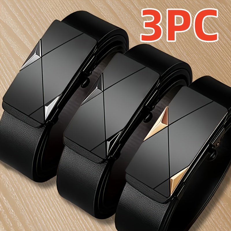 TEMU 3pcs Hot Selling ' Fashionable Belt, Versatile For Business And Leisure, Black Belt, High-end Artificial Leather Alloy Head