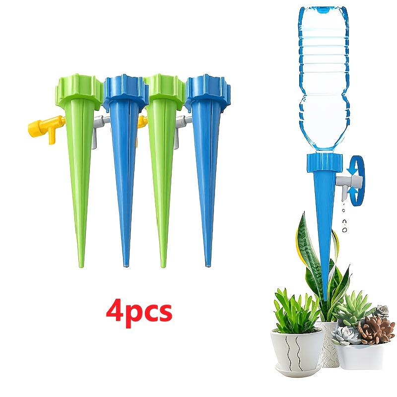 TEMU 4pcs Automatic Plant Watering Spikes, Self-watering Adjustable Control Valve Switch, Irrigation System For Indoor Outdoor Garden Plants Flowers,