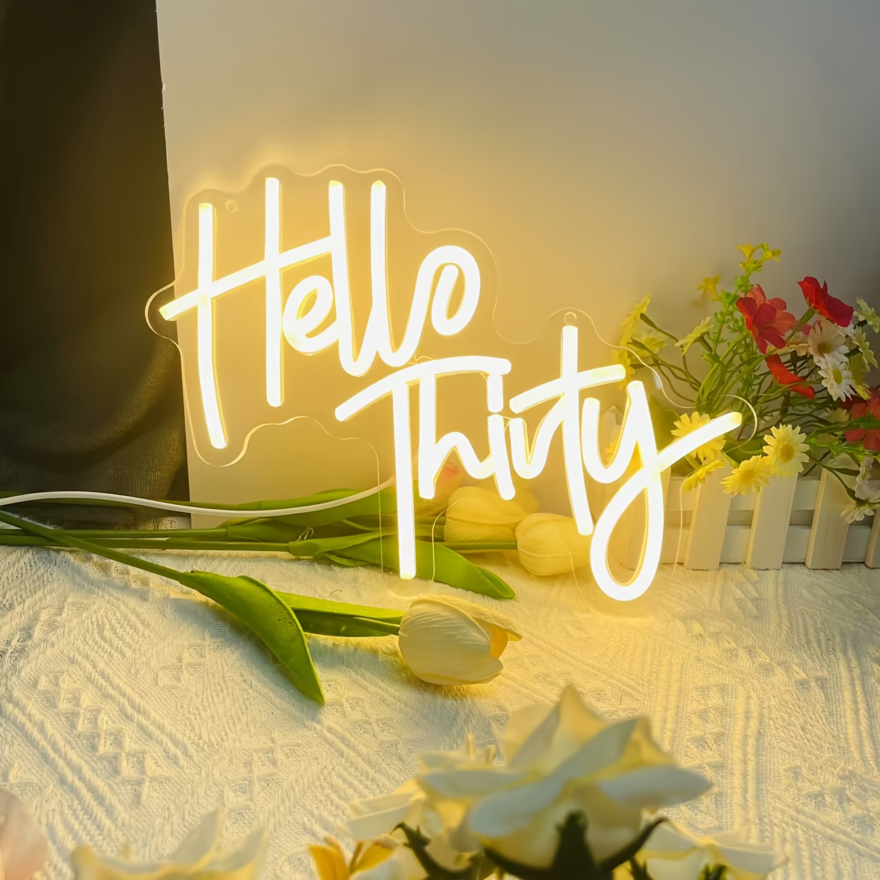 Image of Fomzze "hello Thirty" Neon Sign: Usb Powered Dimmable Led, Perfect For 30th Birthday Celebrations, Celebrating A , Marking A Life Milestone With , Festive Lighting For Christmas