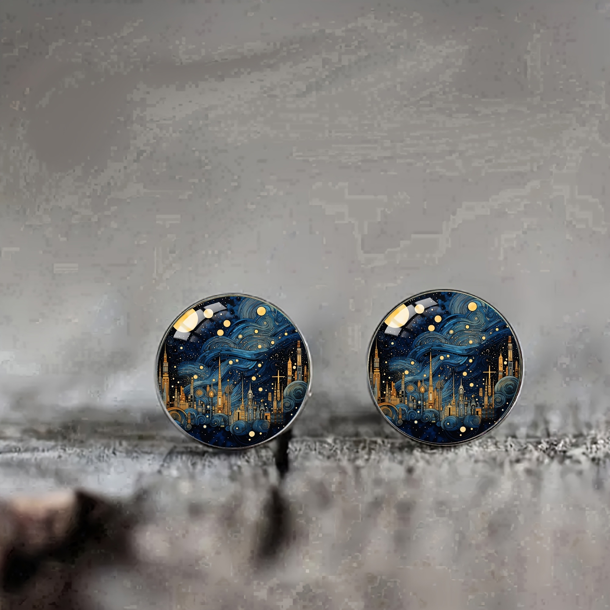Image of 1 Pair Of Abstract Starry Sky Stainless Steel Ear Studs, Classic And Elegant Style Jewelry For Men And Women' Wear