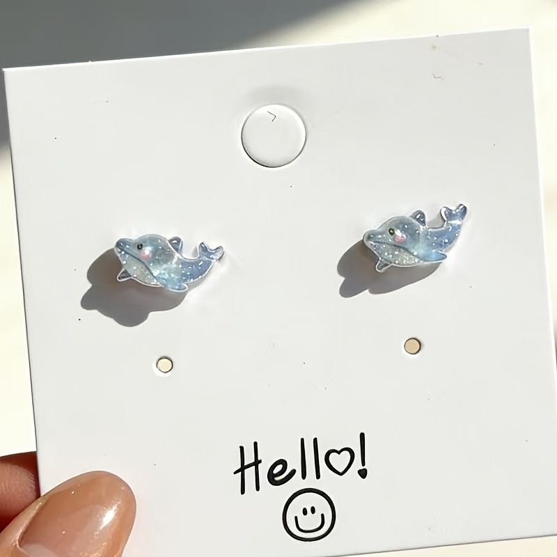 Ice Blue Dolphin Stud Earrings, Casual Wear Accessories