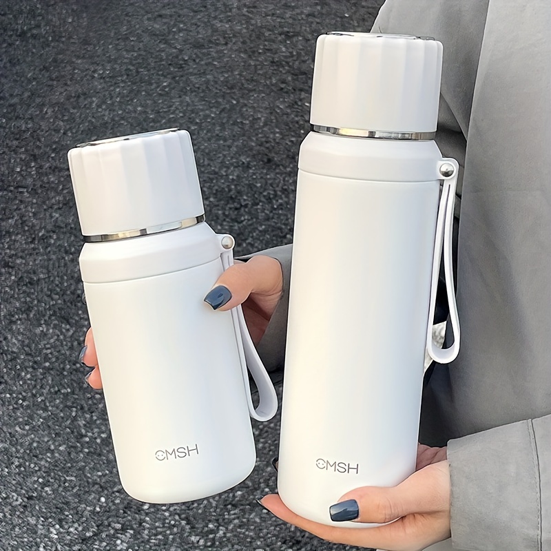 1개 심플하고 패셔너블한 스테인리스 스틸 보온 컵 500ml/800ml 야외 여행 커플 스포츠 물컵 손잡이와 뚜껑이 있는 직선형 음료 컵