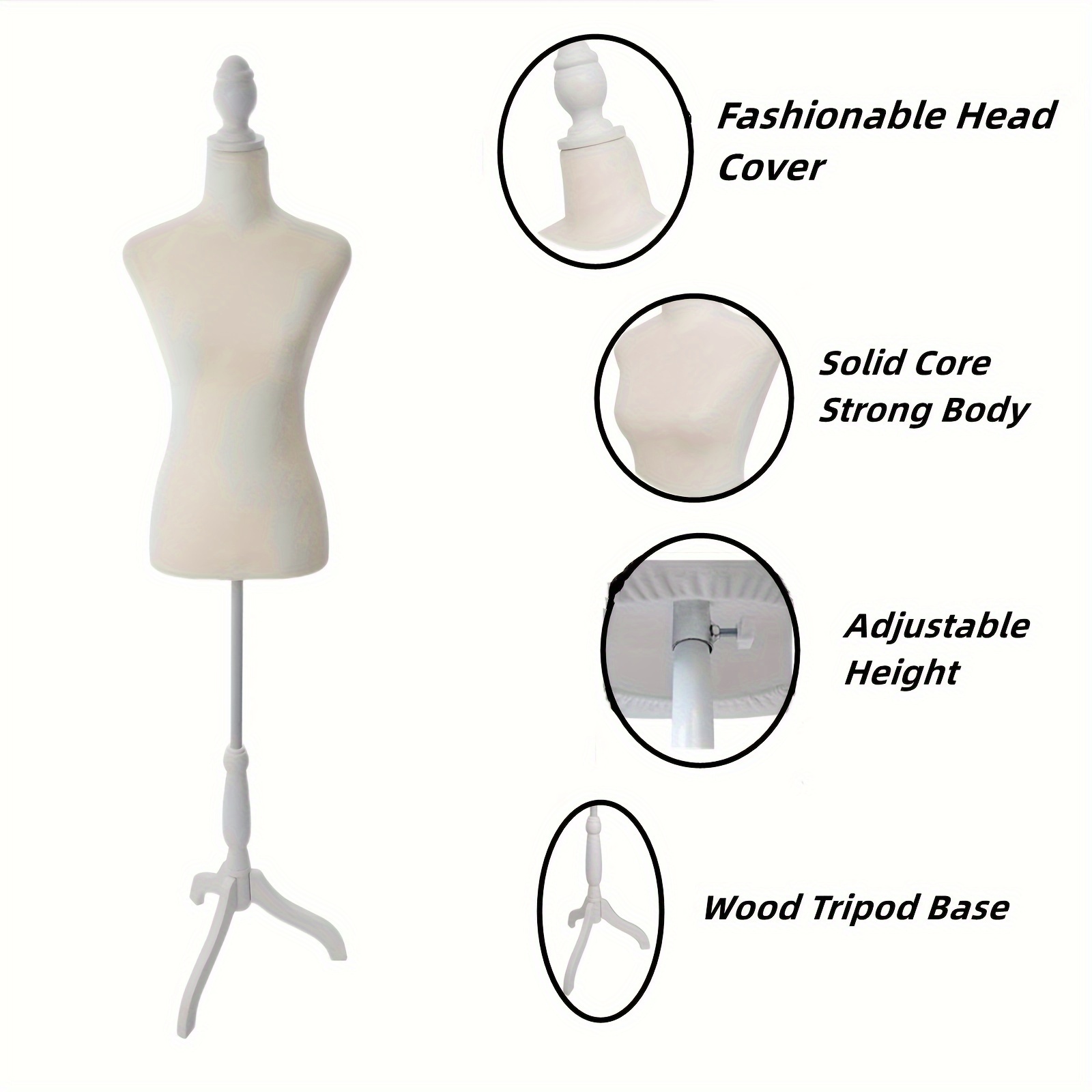 Mannequin Couture Taille 10 Femme - Buste Display Housse Jersey Rose - Support Trépied Bois
