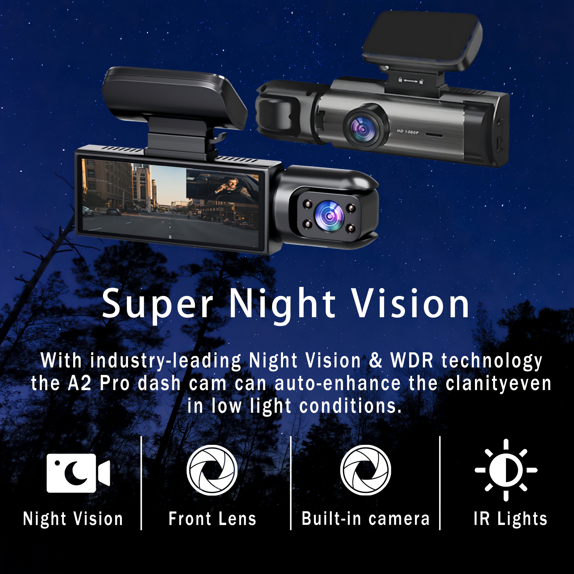  dash cam for cars front 1080p and inside 480 camera with ir night loop recording wide angle car dvr camera with inch ips screen dual lens car dashboard video cam 32gb sd card details 2