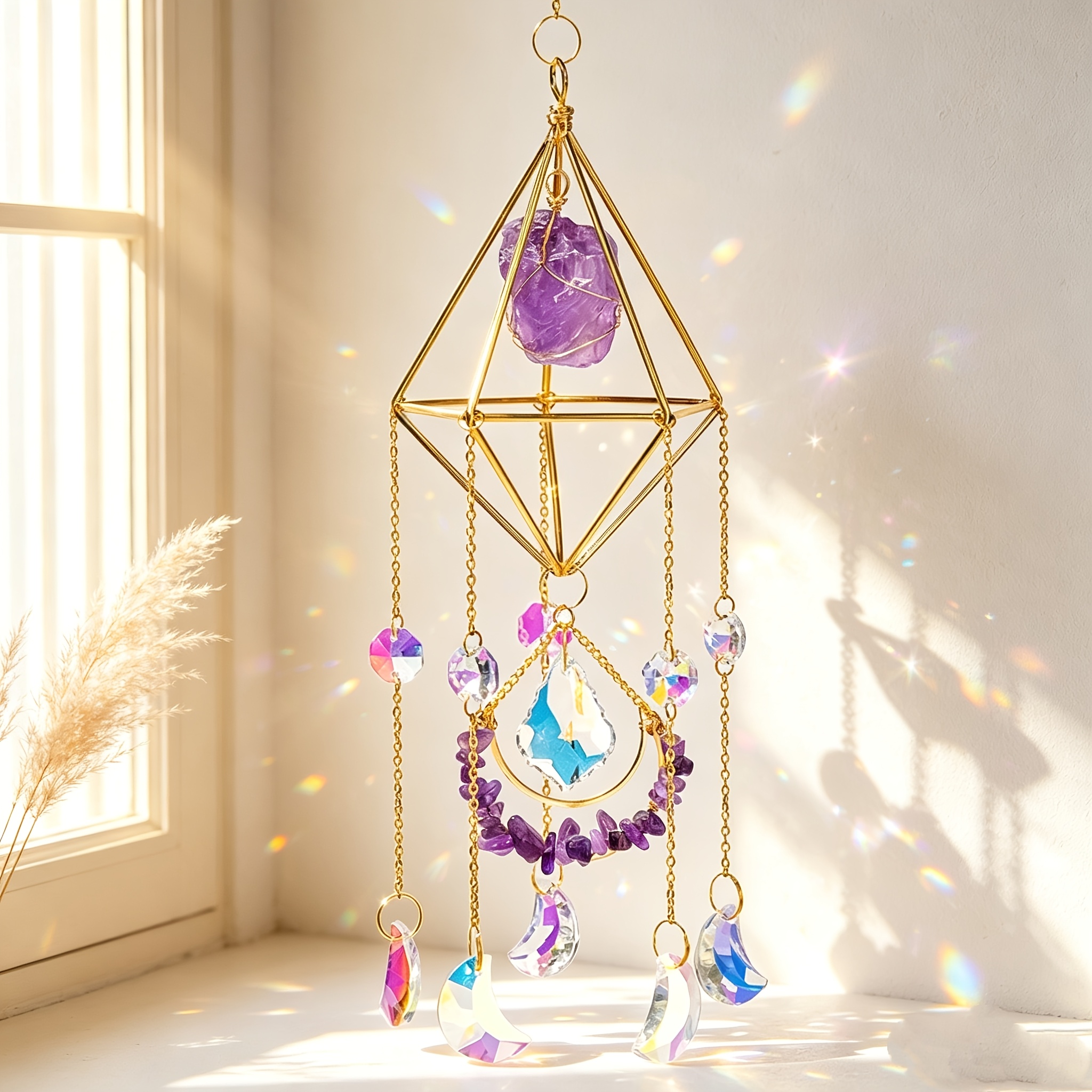 TEMU Handmade Crystal Wind Chime Suncatcher, Hanging Ornament For Window, Balcony, Garden, Yard Home Decor, Car Interior Pendant, Christmas Holiday