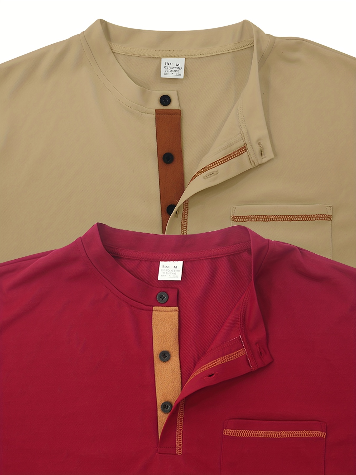 Conjunto de duas peças casual para homem, camiseta, camiseta de manga curta com decote em V e detalhes de botão, camiseta desportiva ajustada.