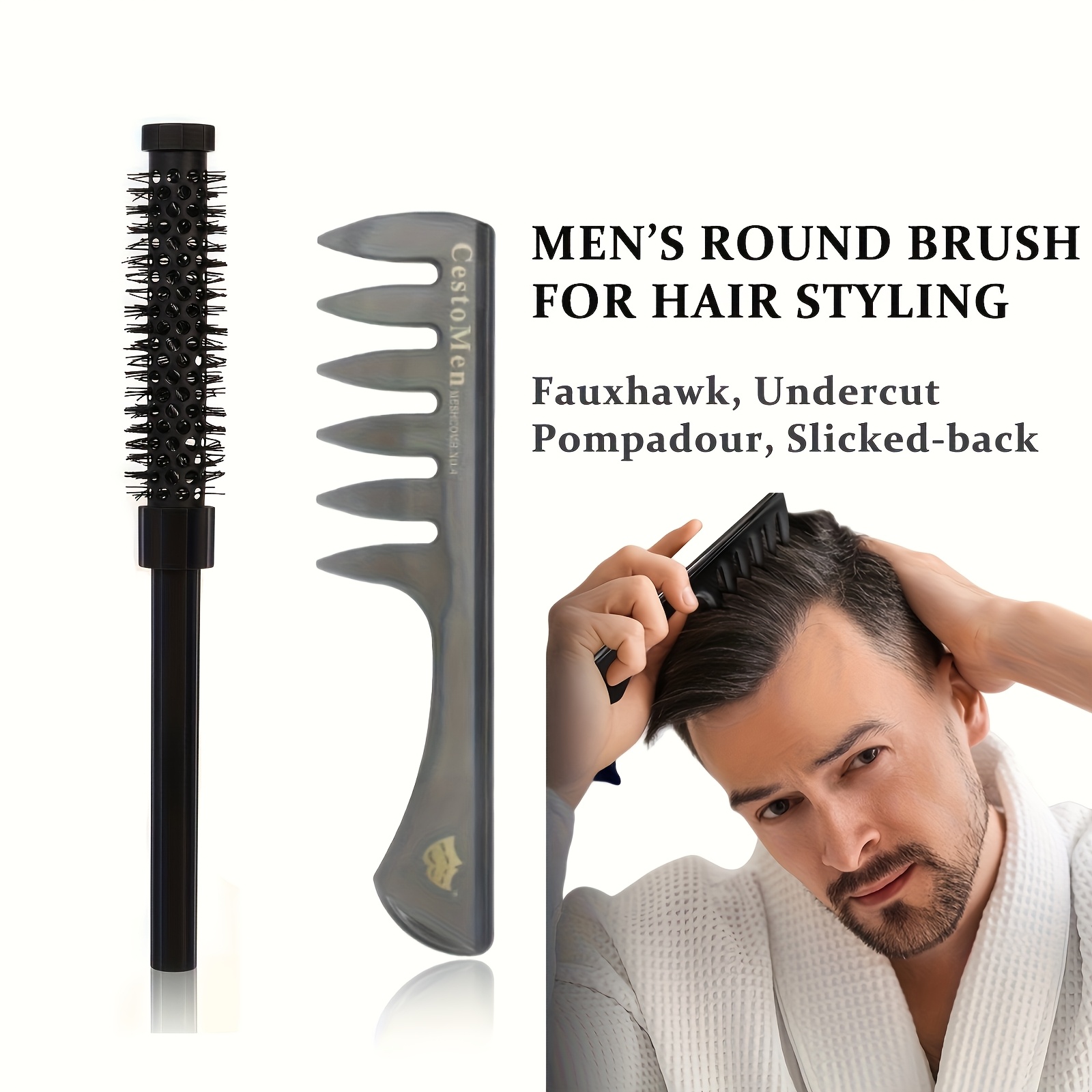 E-shop Herren Bürste, kleine runde Bürste mit breiter Zahnstruktur, Kamm für kurzes und mittellanges Haar, Föhn, Herren Bartstyling für , , Pompadour,