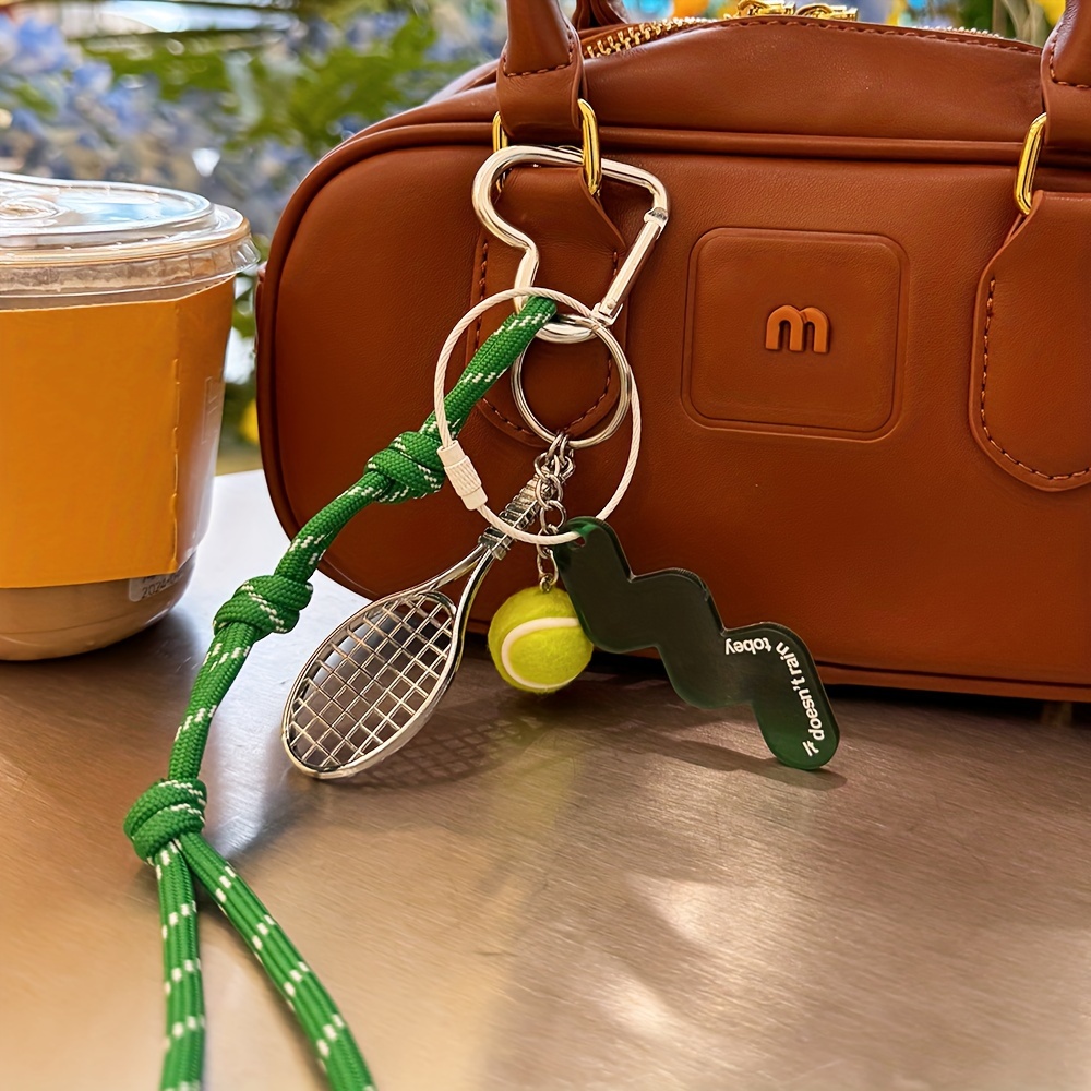 tennis racket ball metal keychain set with rope accents sports themed bag decoration multi piece key ring accessory for car keys ideal valentines day gift details 7