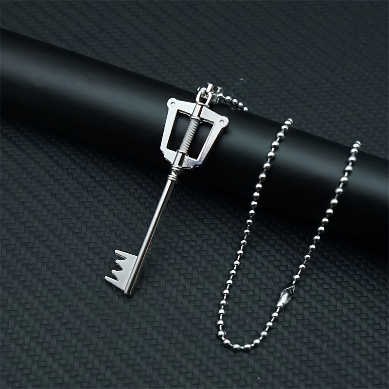 TEMU 1 Stylish Key-shaped Necklace, Metal Silvery Men's Pendant, Suitable For Male And Female And Couples To Wear Niche Jewelry Accessories