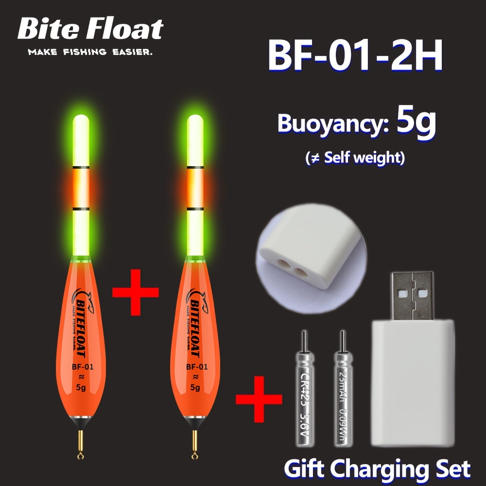 E-shop 3-teiliges Set: 2 Angelposen + 1 Ladegerät-Kit mit CR425 wiederaufladbarem Akku, 3 verstärkte elektronische Schwimmer für Tag- Nachtgebrauch,