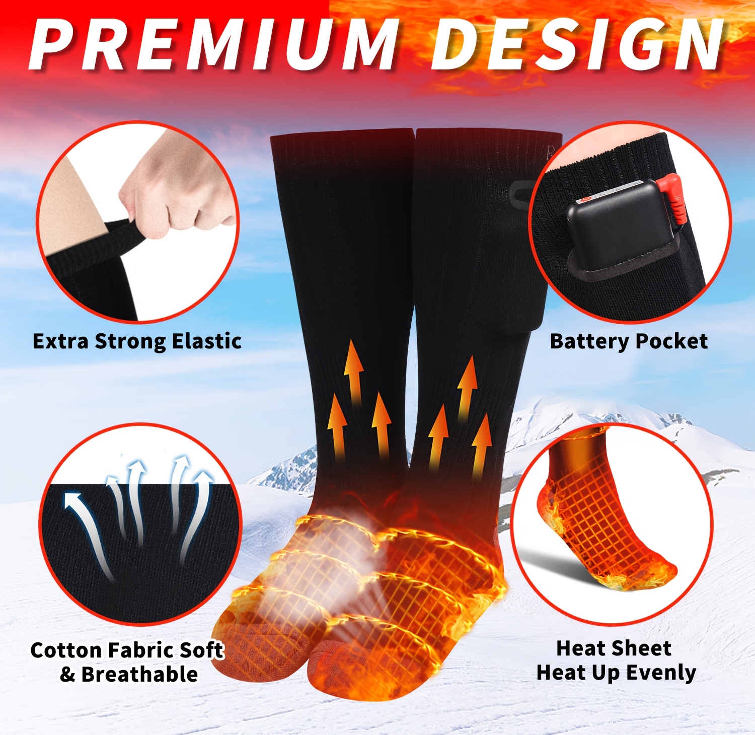 heated socks of wool for men women 4000mah rechargeable heated socks with 3 heat settings electric heated socks   warmer socks for cycling camping skiing hiking hunting winter outdoor sports Product details 2
