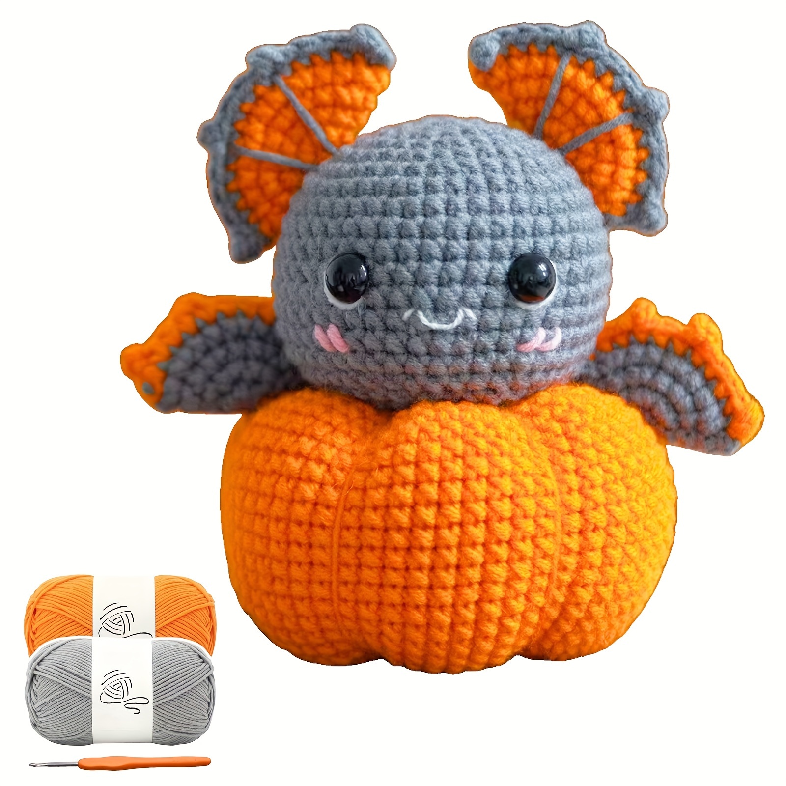 

Pumpkin Bat Crochet Kit For Beginners With Step-by-step Video Tutorial, Diy Handicraft Amigurumi, Cute Decorative Hanging Ornament, Ideal Festive Gift, Fabric Material – Orange And Grey