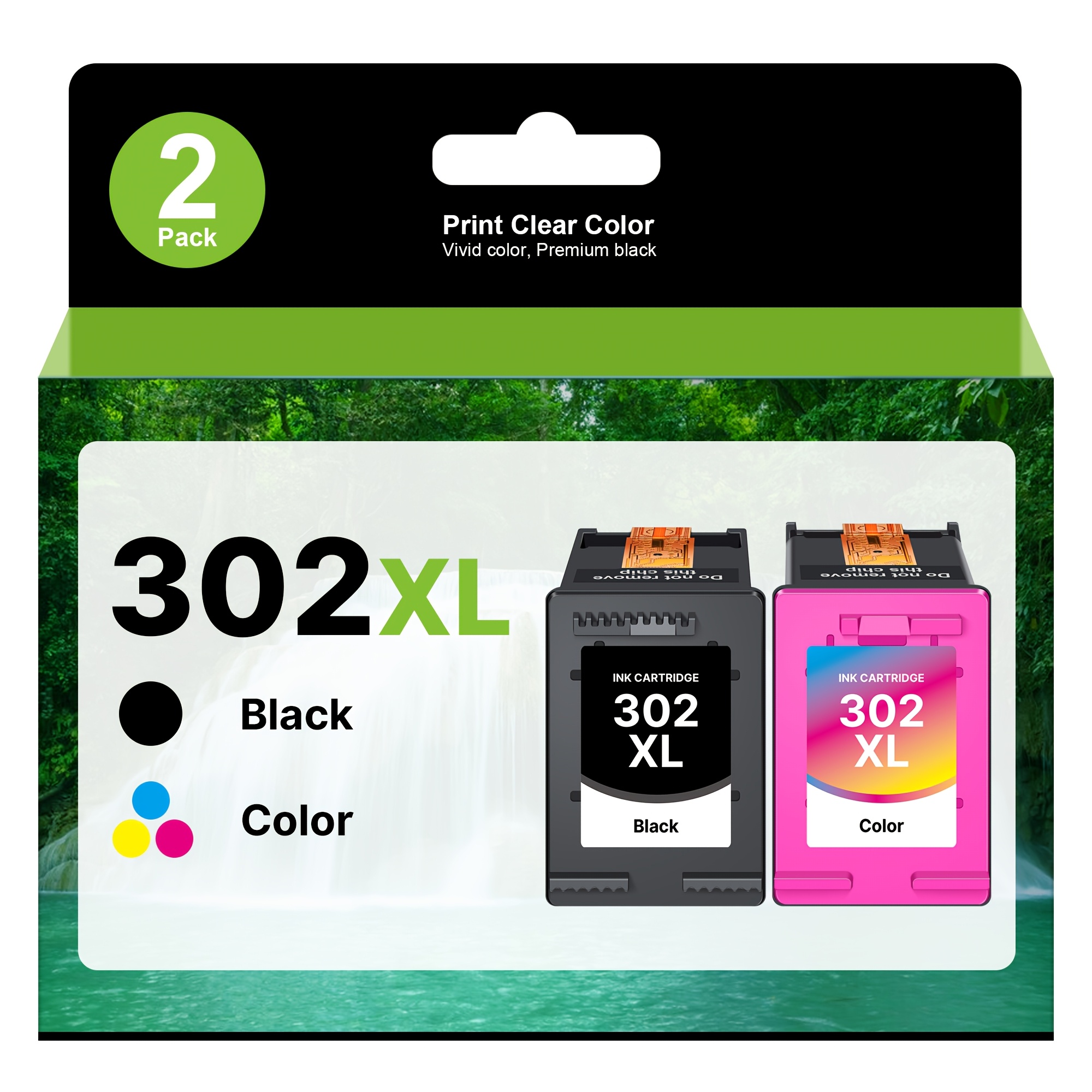 Image of 302xl Ink Cartridges Multipack Replacement For 302 Xl Printer Ink Black And Tri-color For 1110 2130 3630 3632 3634 3830 4650 4652 4654 4520 4521 4522 4524 Printers, 2 Pack
